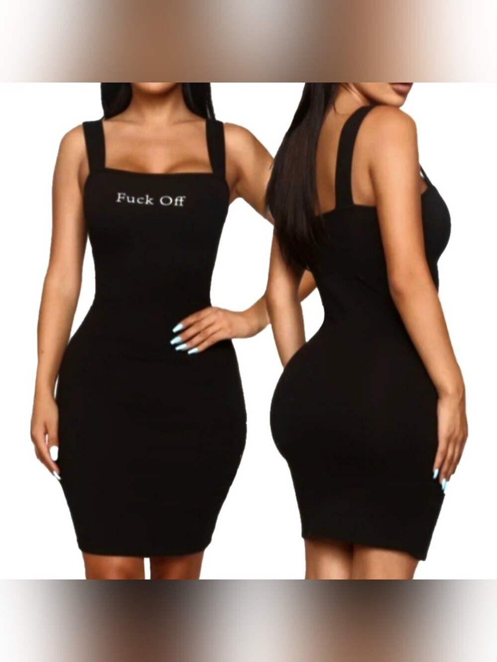 Fashion Nova F&#% off graphics get the point black square neck mini dress 2X NWT